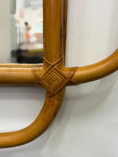 Mid century Modern Coastal Overscale Bent Rattan Wall Mirror