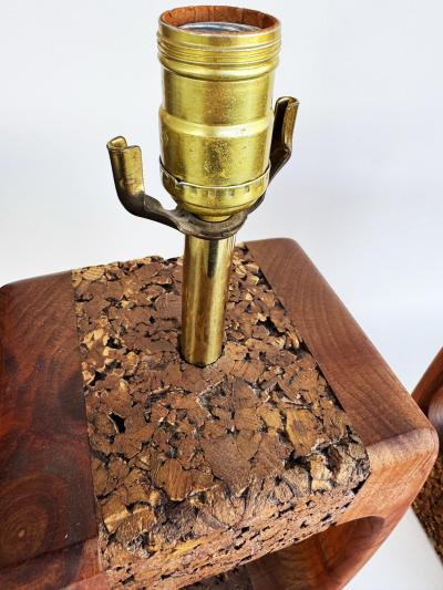 Mid century Modern Craftsman Style Wood Cork Table Lamps Pair