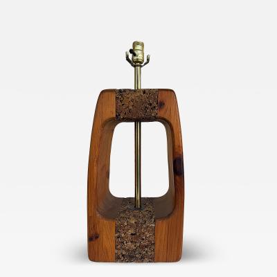 Mid century Modern Craftsman Style Wood Cork Table Lamps Pair