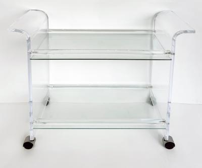 Mid century Modern Lucite 2 tiered Rolling Bar Serving Cart on Casters