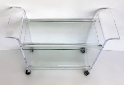 Mid century Modern Lucite 2 tiered Rolling Bar Serving Cart on Casters