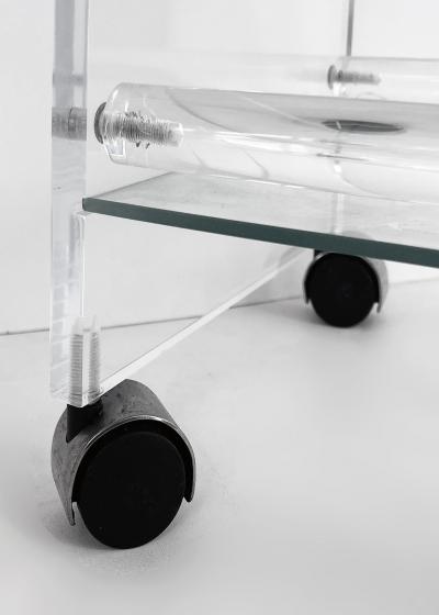 Mid century Modern Lucite 2 tiered Rolling Bar Serving Cart on Casters