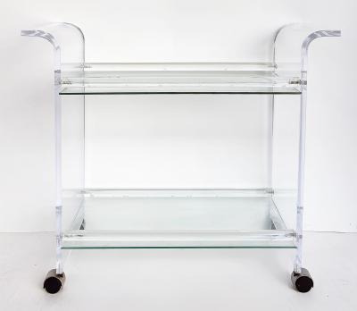 Mid century Modern Lucite 2 tiered Rolling Bar Serving Cart on Casters