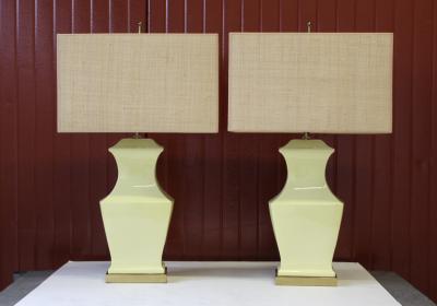 Mid century Modern Yellow Pottery Table Lamps