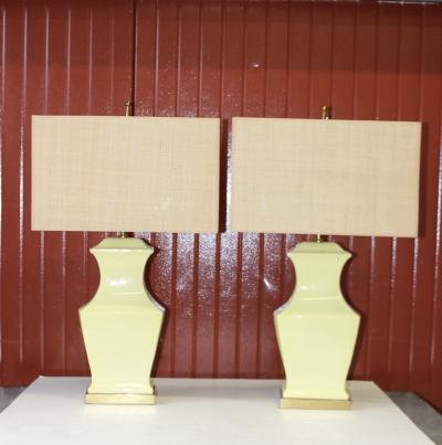 Mid century Modern Yellow Pottery Table Lamps
