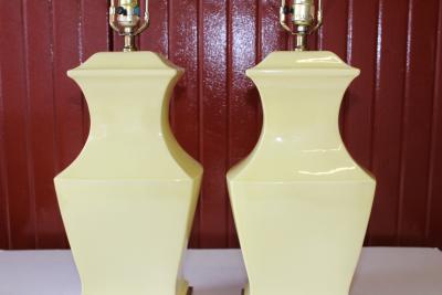 Mid century Modern Yellow Pottery Table Lamps