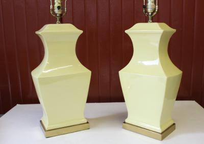 Mid century Modern Yellow Pottery Table Lamps