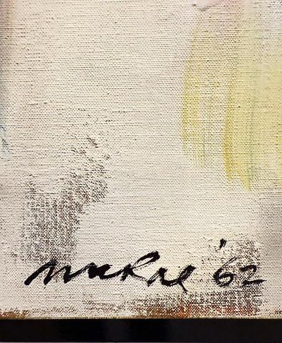 Mid century Overscale Abstract Beach Scene Oil Painting Signed 1962