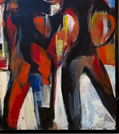 Mid century Overscale Abstract Beach Scene Oil Painting Signed 1962