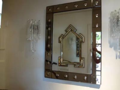 Mid century Rectangular Beveled Bronze Venetian Mirror