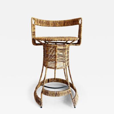 Mid century Rush Iron Bar Stools by French Designer Roger Coster Seat 28 High