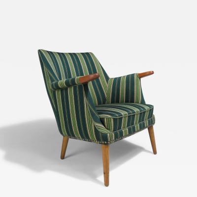 Mid century Scandinavian Teak Lounge Chair in Original Green Wool