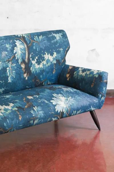 Mid century Sofa and Pair of Berg re Armchairs Set with Dedar Fabric Upholstery