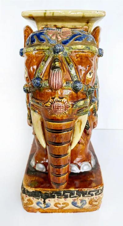 Mid century Terracotta Elephant Garden Stool Drinks Table Plant Stand