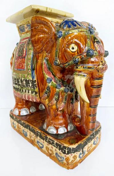 Mid century Terracotta Elephant Garden Stool Drinks Table Plant Stand