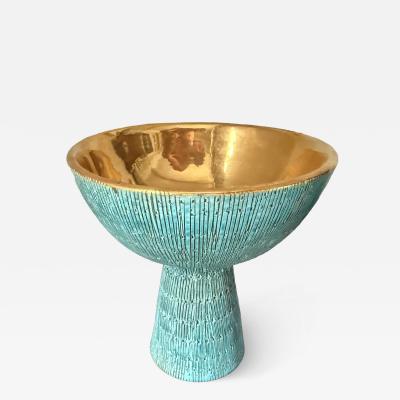 Mid century ceramic chalice gold turquoise