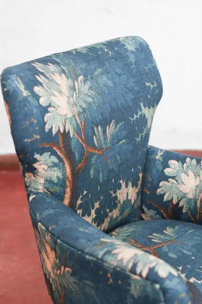 Mid century pair of Berg re Armchairs with Dedar fabric upholstery