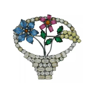 Midcent Czechoslovakian Color Glass Flower Brooch