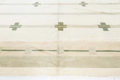 Midcentury Art Deco Handmade Wool Rug in Beige and Green