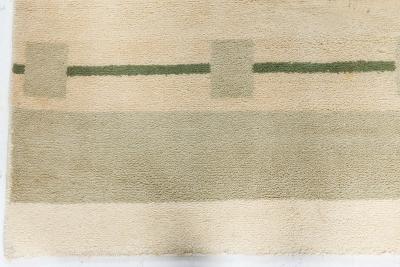 Midcentury Art Deco Handmade Wool Rug in Beige and Green