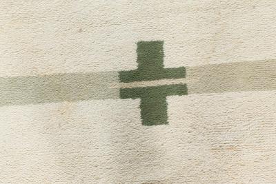 Midcentury Art Deco Handmade Wool Rug in Beige and Green