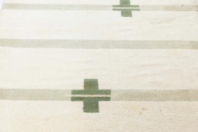 Midcentury Art Deco Handmade Wool Rug in Beige and Green
