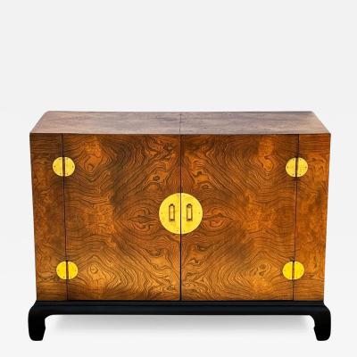 Midcentury Asian Modern Burl Wood Cabinet Credenza Hollywood Regency Chinoiserie