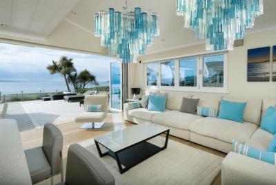 Midcentury Blue and Clear Murano Glass Tronchi Chandelier