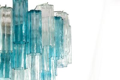 Midcentury Blue and Clear Murano Glass Tronchi Chandelier