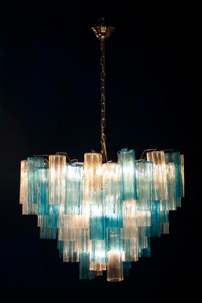 Midcentury Blue and Clear Murano Glass Tronchi Chandelier