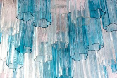 Midcentury Blue and Clear Murano Glass Tronchi Chandelier