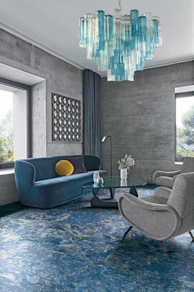 Midcentury Blue and Clear Murano Glass Tronchi Chandelier