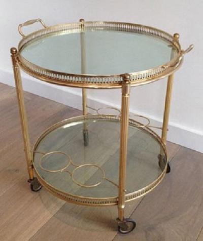 Midcentury Brass Rolling Serving Table with Removable Gallery Top