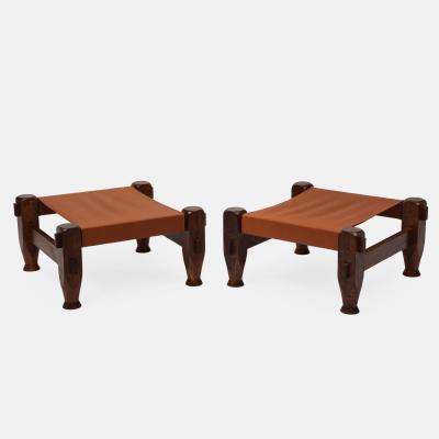 Midcentury Brazilian Stools in Pine and Saddle Leather
