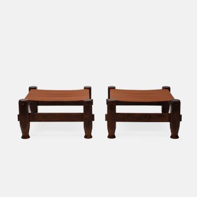 Midcentury Brazilian Stools in Pine and Saddle Leather