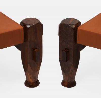 Midcentury Brazilian Stools in Pine and Saddle Leather