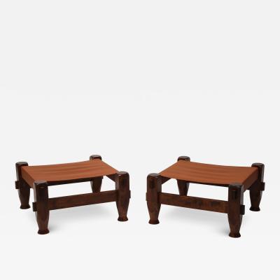 Midcentury Brazilian Stools in Pine and Saddle Leather