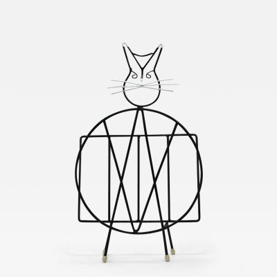Midcentury Cat Shaped Magazine Stand or Record Rack Iron Italy 1950s