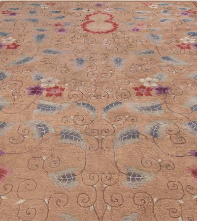 Midcentury Chinese Handmade Wool Rug in Light Brown Red Purple Red and Ivory