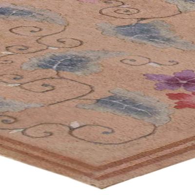 Midcentury Chinese Handmade Wool Rug in Light Brown Red Purple Red and Ivory