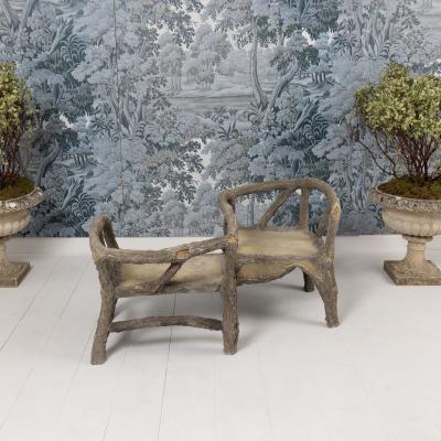 Midcentury French Faux Bois Concrete Confident or T te T te Garden Bench