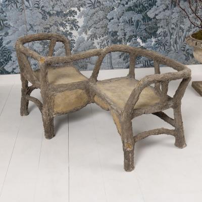 Midcentury French Faux Bois Concrete Confident or T te T te Garden Bench