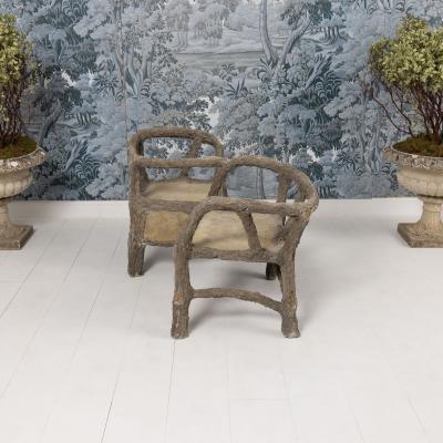 Midcentury French Faux Bois Concrete Confident or T te T te Garden Bench