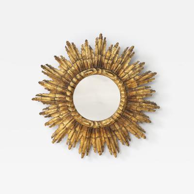 Midcentury French Sunburst Mirror in Original Giltwood