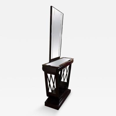 Midcentury Italian Black Lacquer Console and Mirror