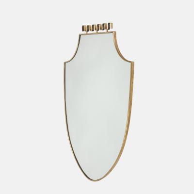 Midcentury Italian Brass Shield Shaped Mirror