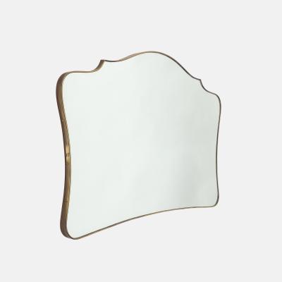 Midcentury Italian Grand Scale Horizontal Shaped Brass Overmantel Mirror 