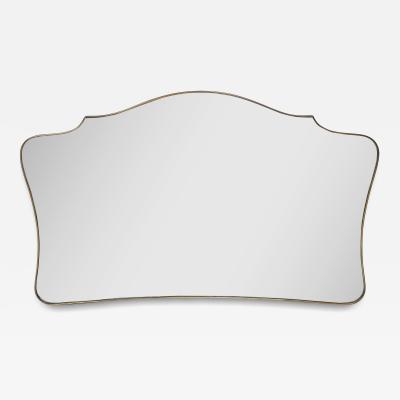 Midcentury Italian Grand Scale Horizontal Shaped Brass Overmantel Mirror 