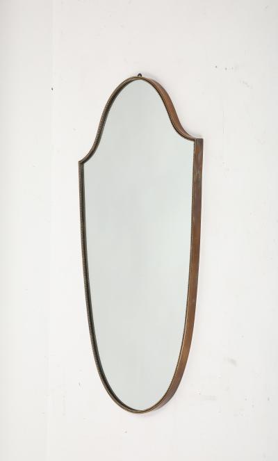 Midcentury Italian Large Shield Shaped Beaded Brass Mirror