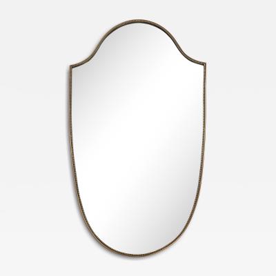 Midcentury Italian Large Shield Shaped Beaded Brass Mirror